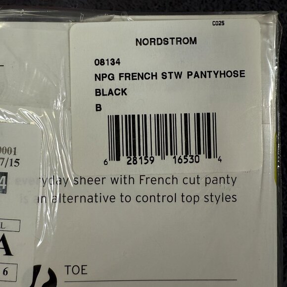 Nordstrom NPG French STW Pantyhose Size B Black Everyday Sheer French Cut - Picture 3 of 4